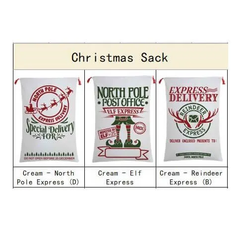 50x70cm Canvas Hessian Christmas Santa Sack Xmas Stocking Reindeer Kids Gift Bag, Red - Smile Santa