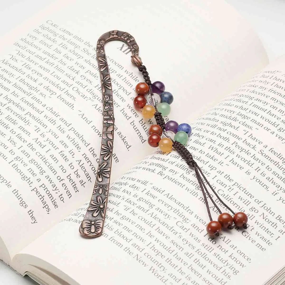 7 Chakras Gemstones Tassel Metal Bookmark | Jovivi