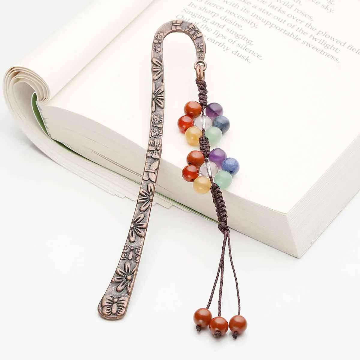 7 Chakras Gemstones Tassel Metal Bookmark | Jovivi