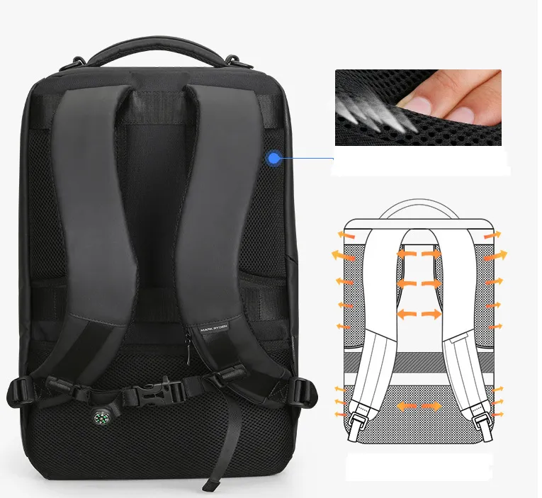 Anti-thief Fashion Men Backpack Multifunctional Waterproof Laptop Bag USB Charging Travel Bag