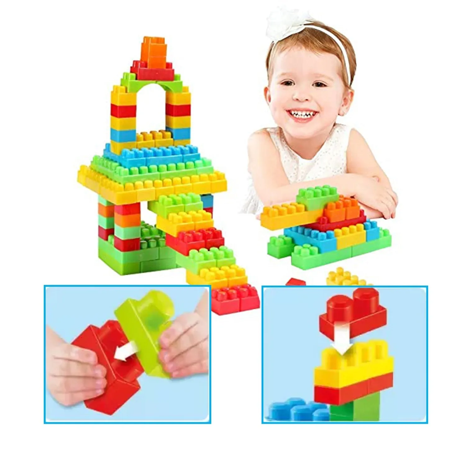 Blocks Set for Kids, Play Fun and Learning Blocks for Kids Games for Children Block Game Puzzles Set Boys, Children (Multicolor, 120 Bricks Blocks)