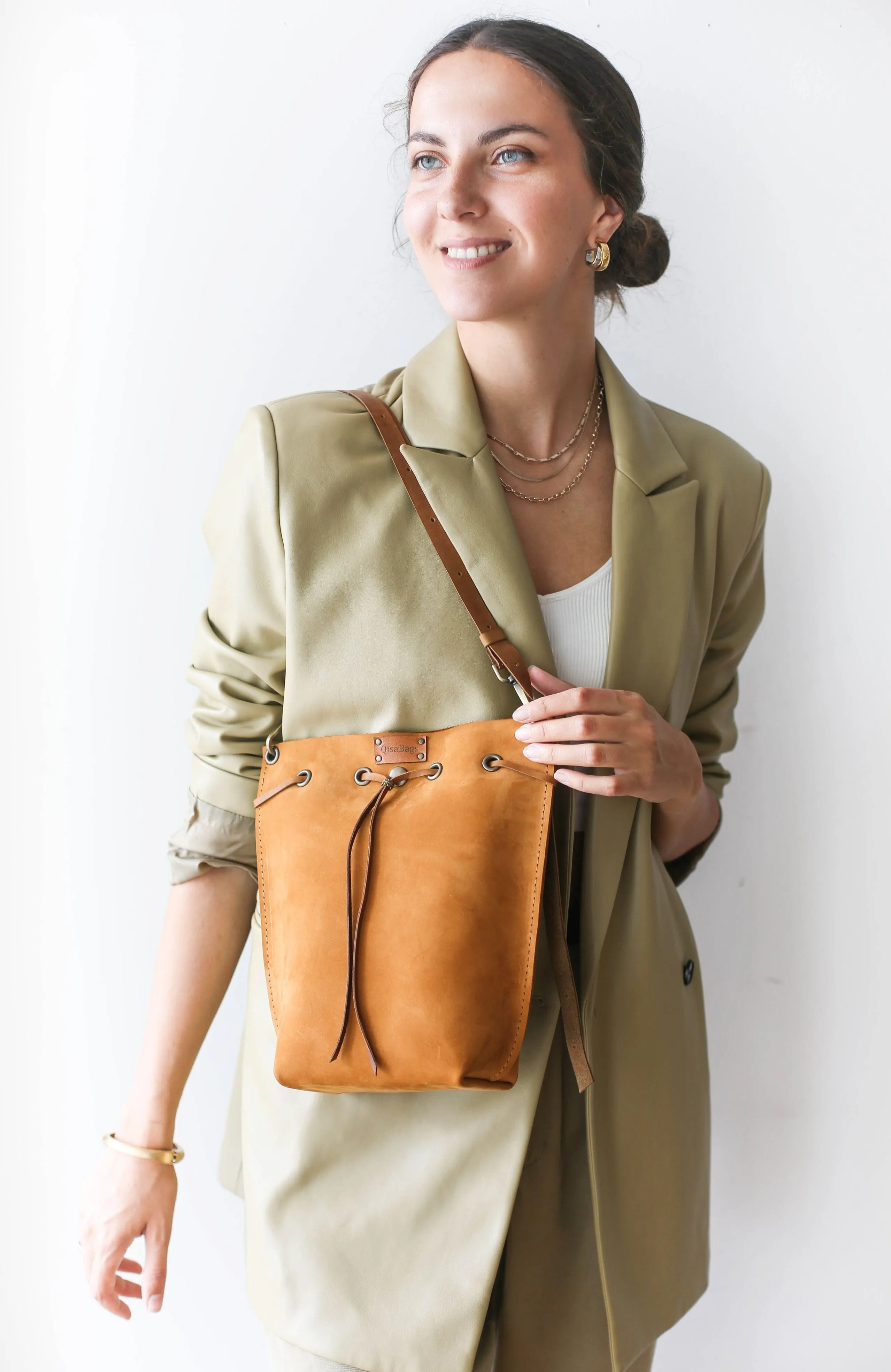 Brown Leather Bucket Bag