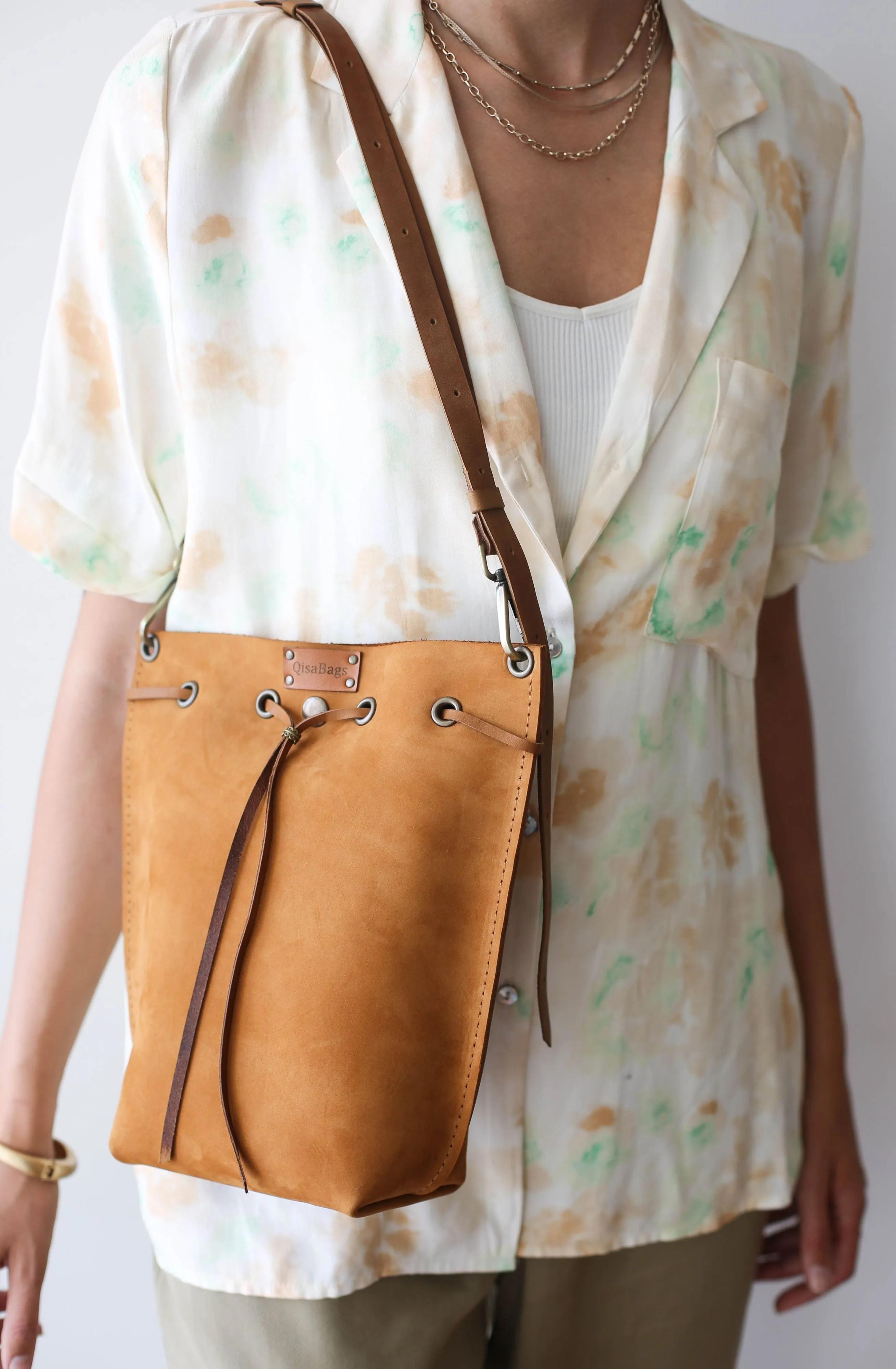 Brown Leather Bucket Bag