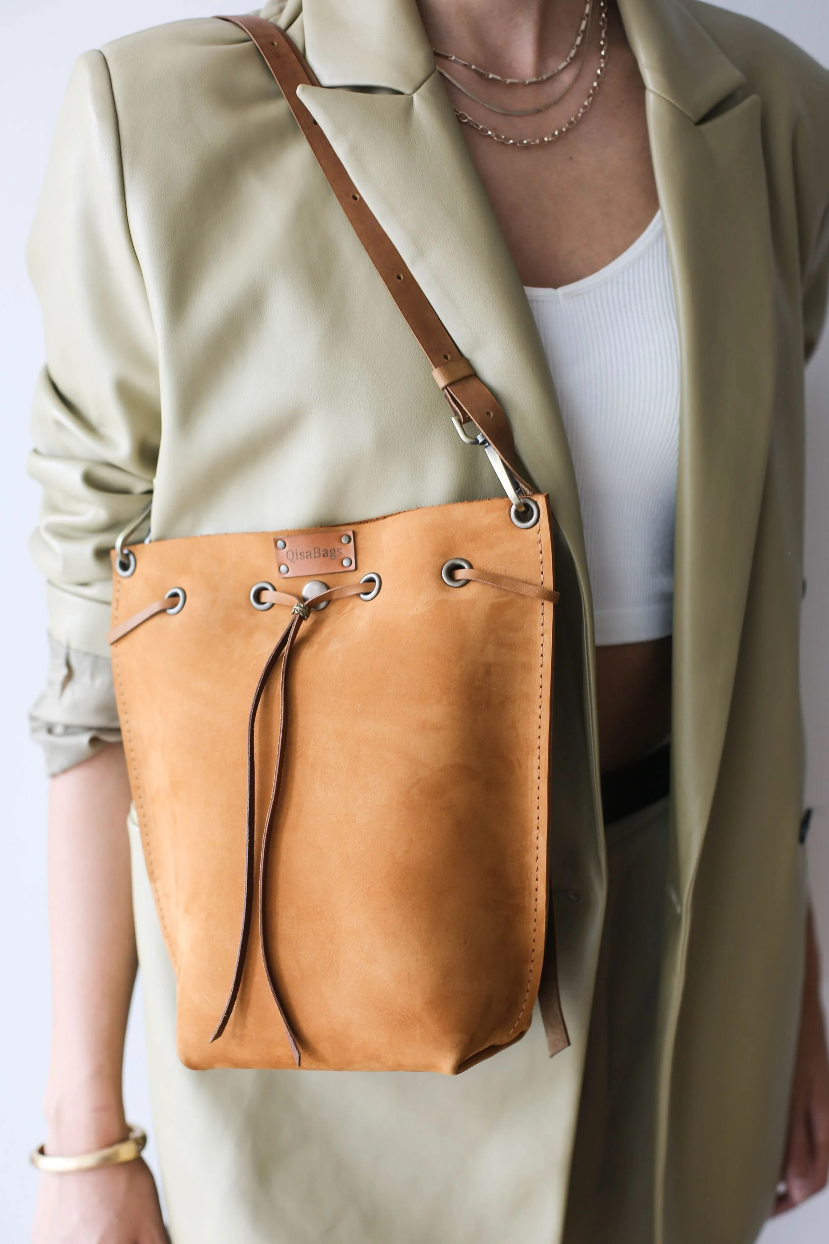 Brown Leather Bucket Bag