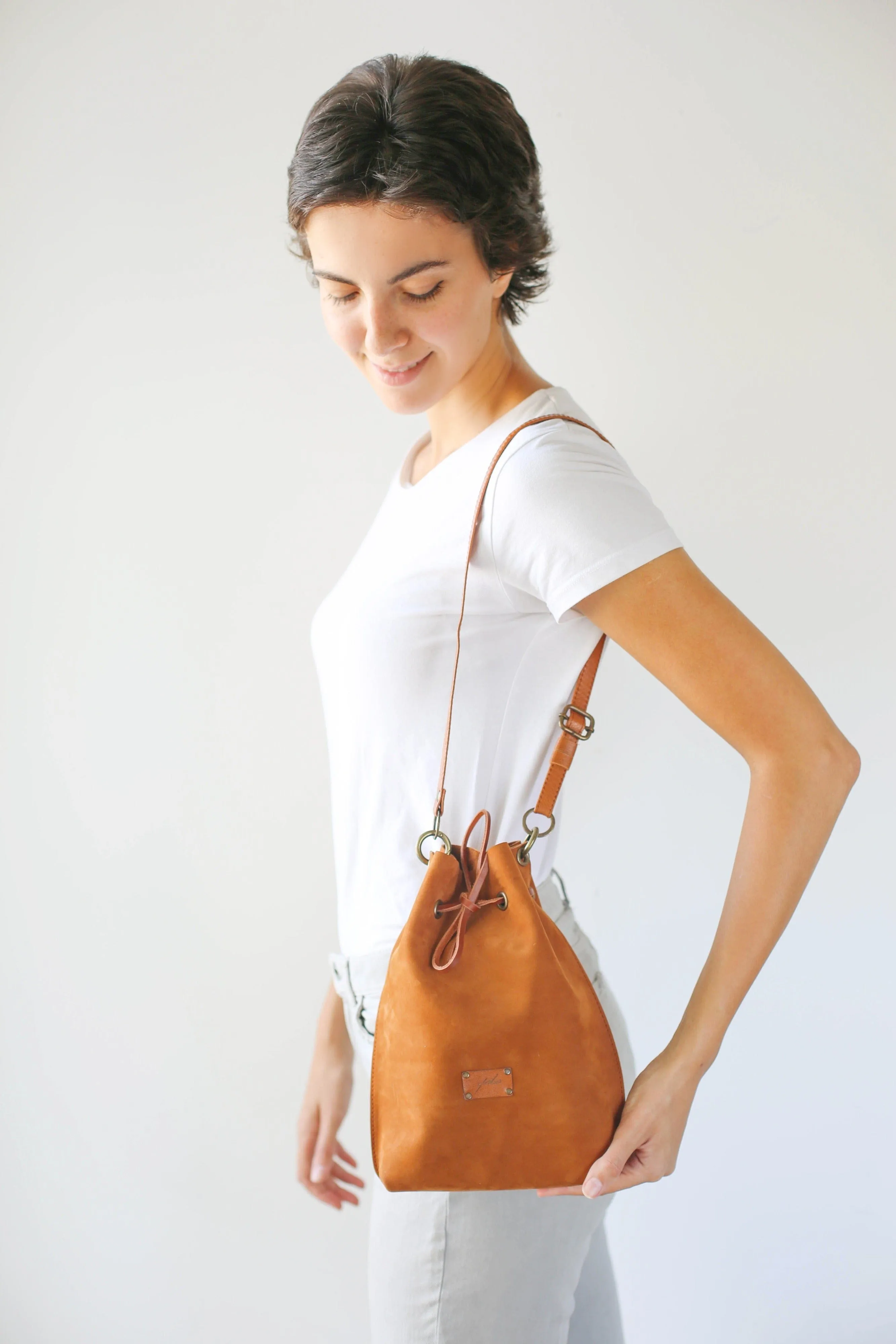 Brown Leather Bucket Bag