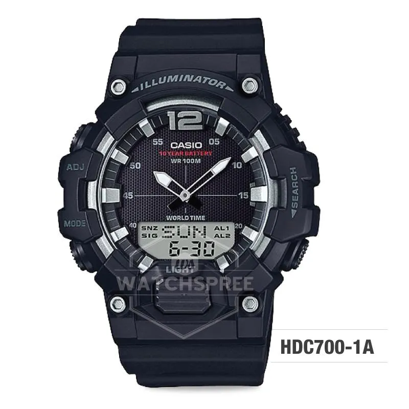 Casio Men's Analog-Digital Combination Black Resin Band Watch HDC700-1A HDC-700-1A