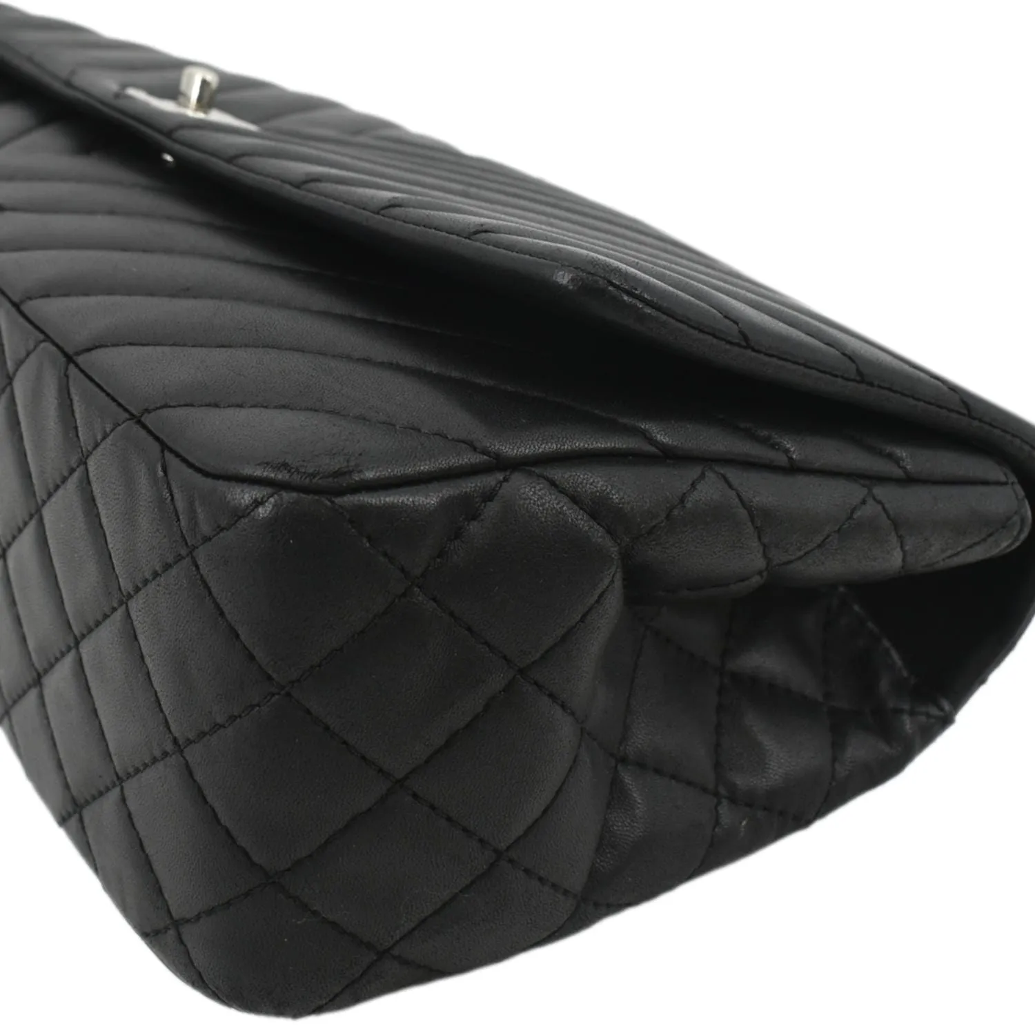 CL Surpique Chevron Medium Lambskin Leather Flap Crossbody Bag Black