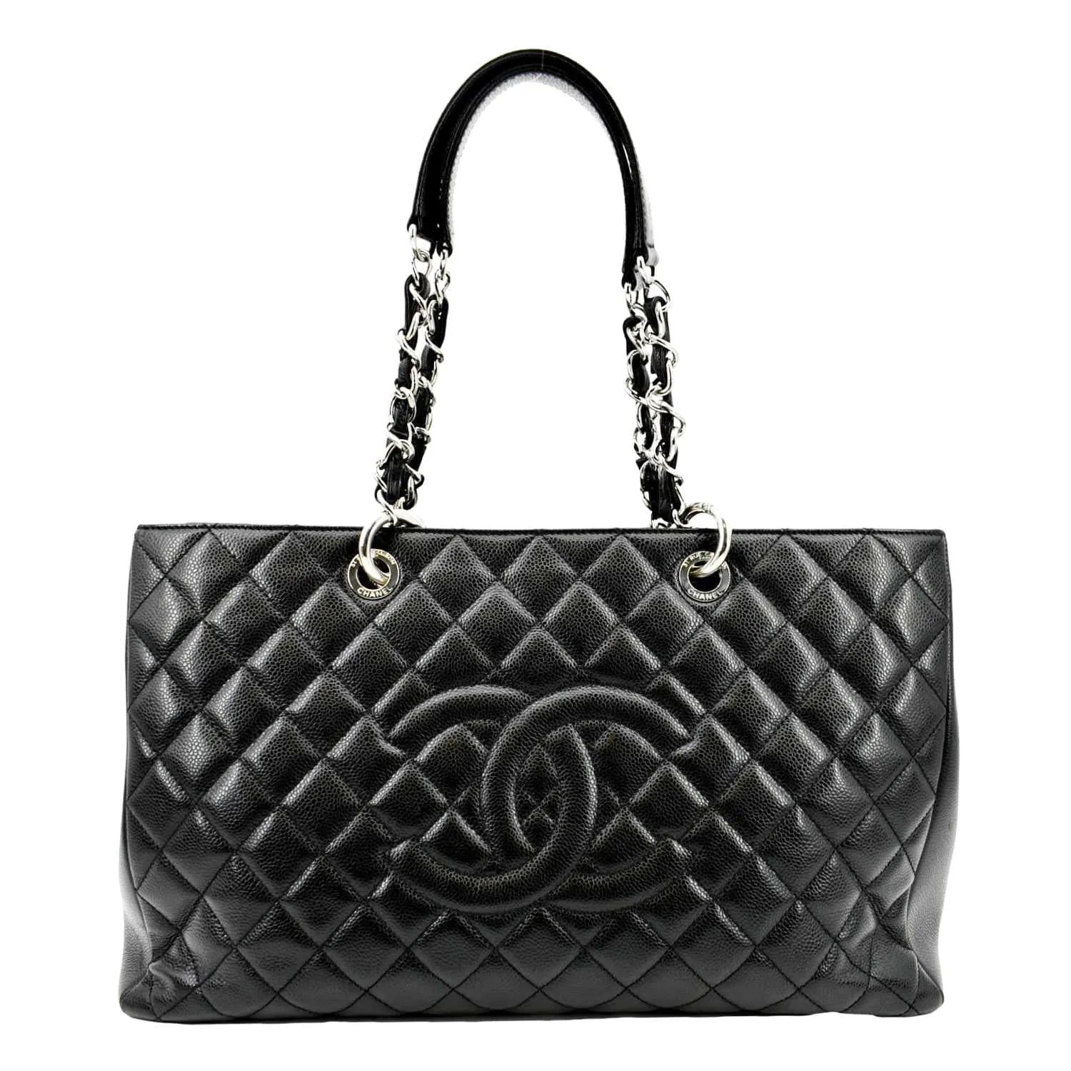 CL XL Grand Quilted Caviar Leather Shopping Tote Bag Black