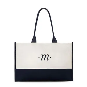 Classic Script Initial Tote - Navy Letter "M"