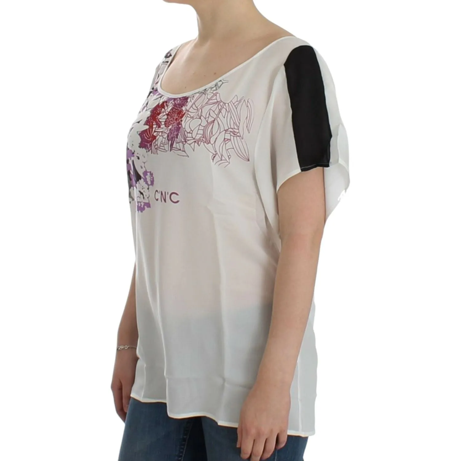 Costume National Chic White V-Neck Motive Print Tee