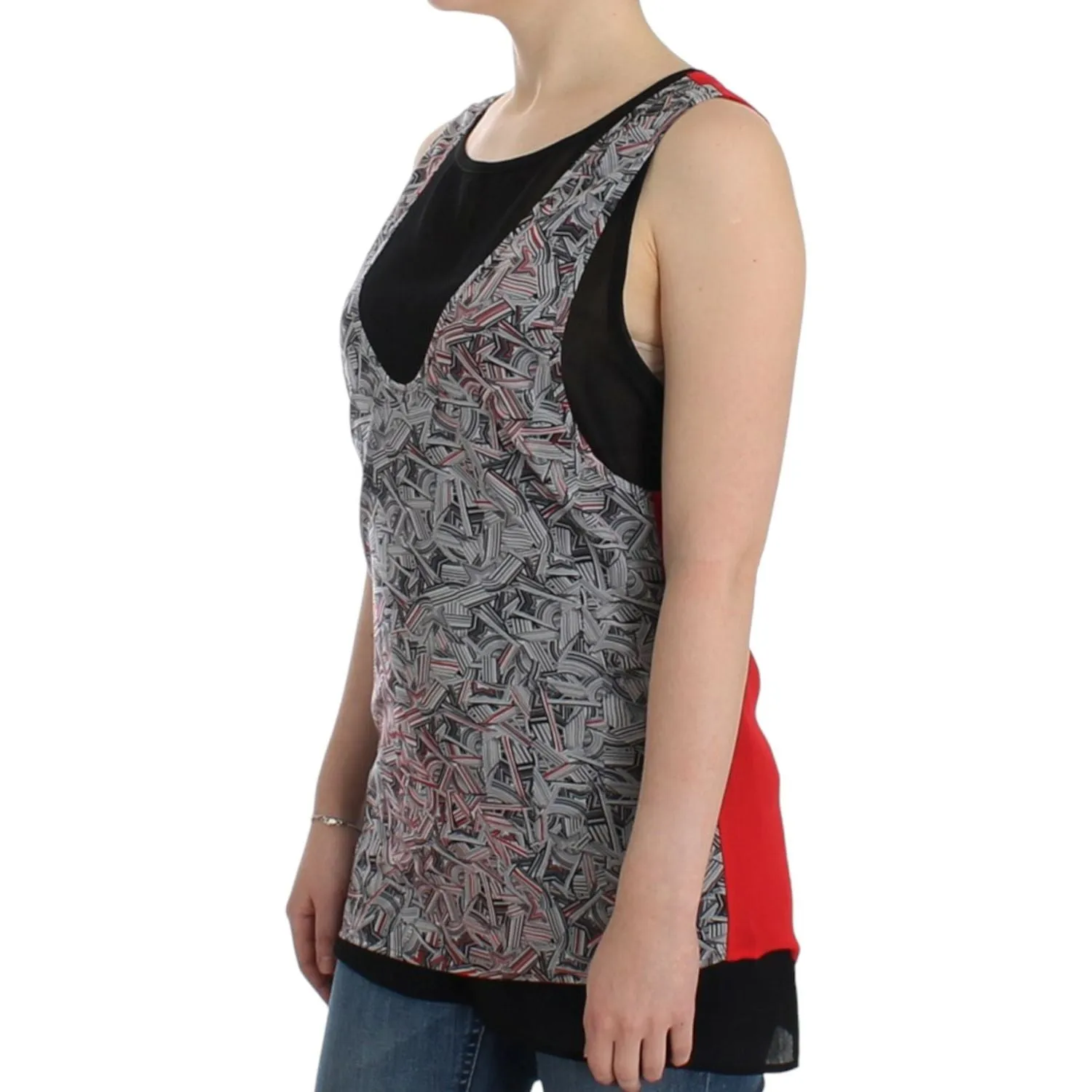 Costume National Elegant Sleeveless Black & Red Top