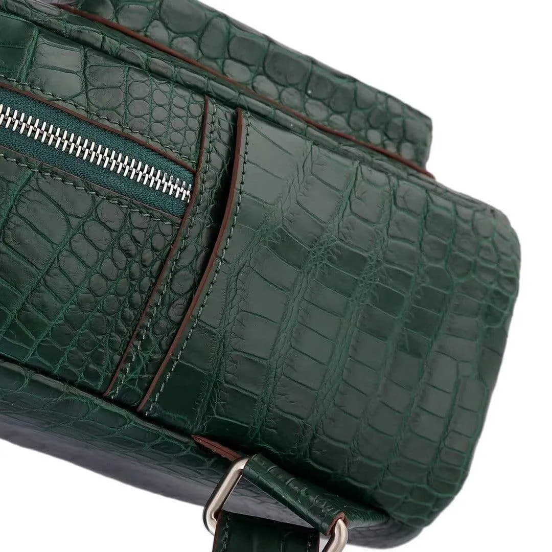 Crocodile Leather Backpack Dark Green  For Women