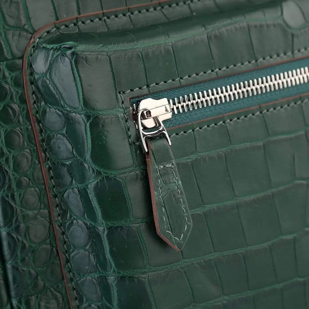 Crocodile Leather Backpack Dark Green  For Women