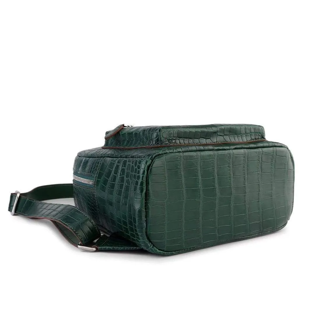 Crocodile Leather Backpack Dark Green  For Women