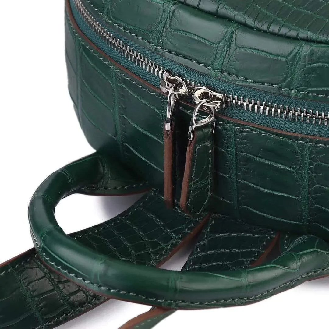 Crocodile Leather Backpack Dark Green  For Women