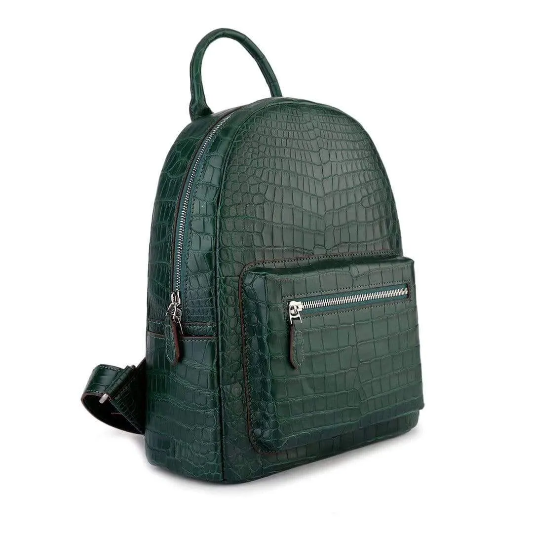 Crocodile Leather Backpack Dark Green  For Women