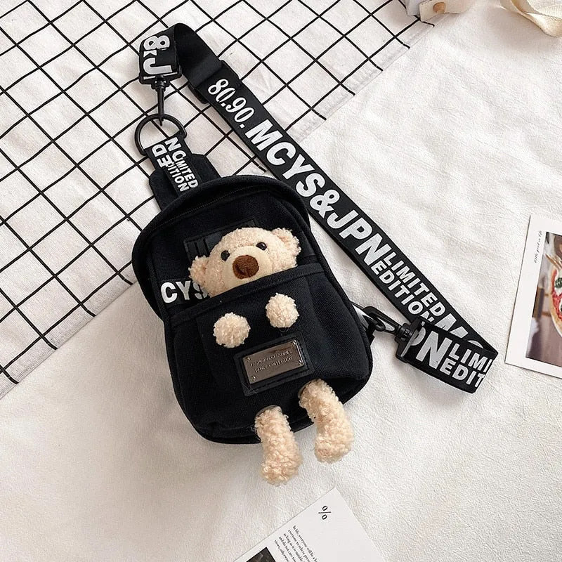 deanwangkt Cute Plush Toy Inside Chest Bag For Women Casual Canvas Bag Women Crossbody Bags Letter Print Strap Shoulder Bag Women Bolso Sac