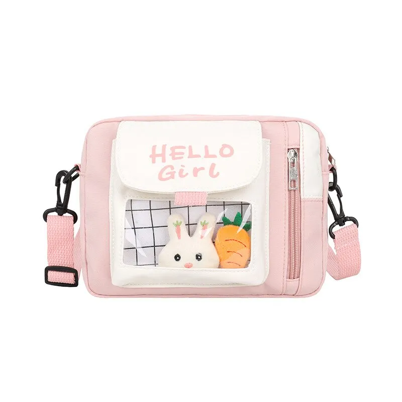 deanwangkt  Japanese Lovely Flap Small Bag Women Rabbit&Carrot Pins Nylon Bag Mini Crossbody Bags For Women Shoulder Bag Phone Bag Purses