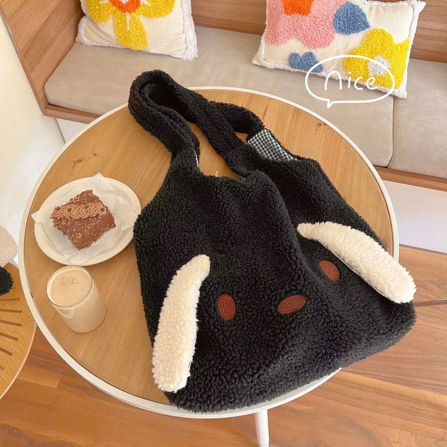 deanwangkt  New Winter Warm Plush Bag Women Imitation Lamb Hair Cartoon Dog Ears Shoulder Bag For Women Large-capacity Tote Bag Handbag