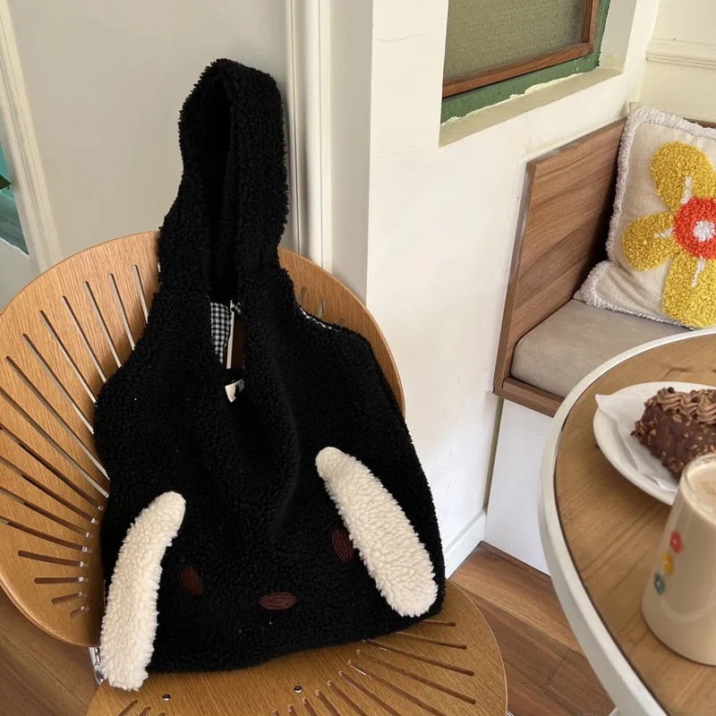 deanwangkt  New Winter Warm Plush Bag Women Imitation Lamb Hair Cartoon Dog Ears Shoulder Bag For Women Large-capacity Tote Bag Handbag