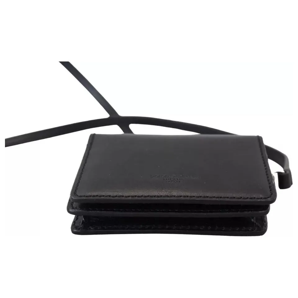 Dolce & Gabbana Black Leather Bifold Shoulder Sling Women Wallet