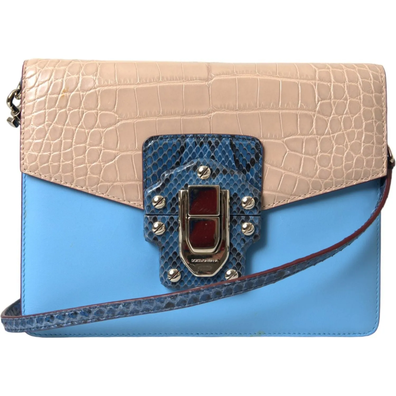 Dolce & Gabbana Blue Beige Exotic Leather LUCIA Crossbody Purse Bag