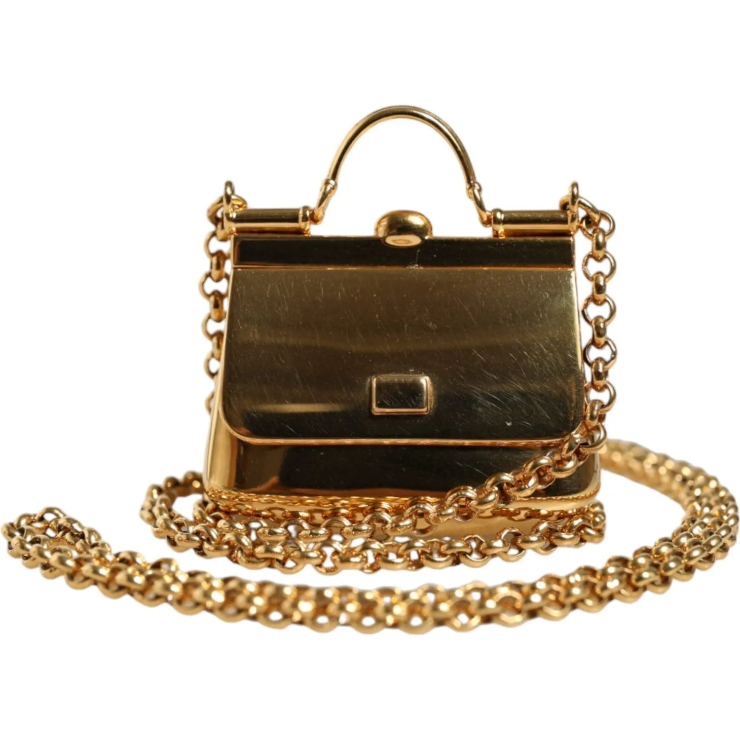 Dolce & Gabbana Gold Brass Chain Sicily Micro Bag Pendant Necklace