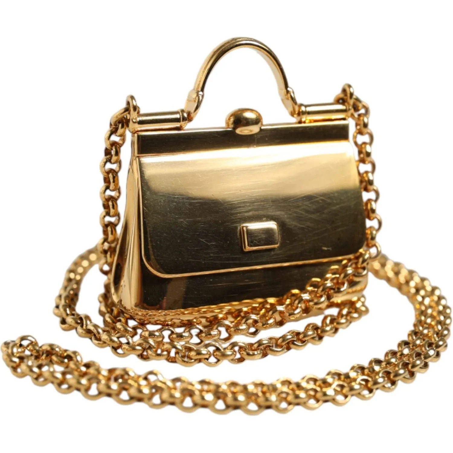 Dolce & Gabbana Gold Brass Chain Sicily Micro Bag Pendant Necklace