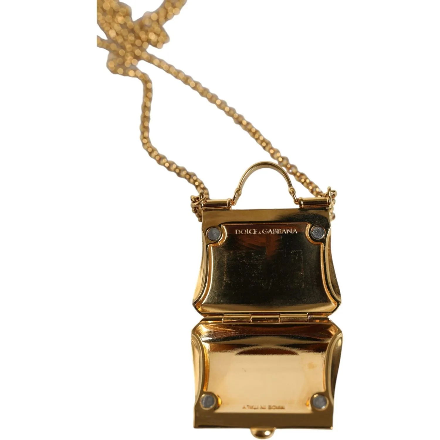 Dolce & Gabbana Gold Brass Chain Sicily Micro Bag Pendant Necklace