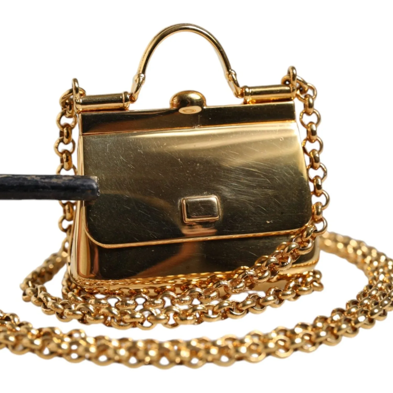 Dolce & Gabbana Gold Brass Chain Sicily Micro Bag Pendant Necklace