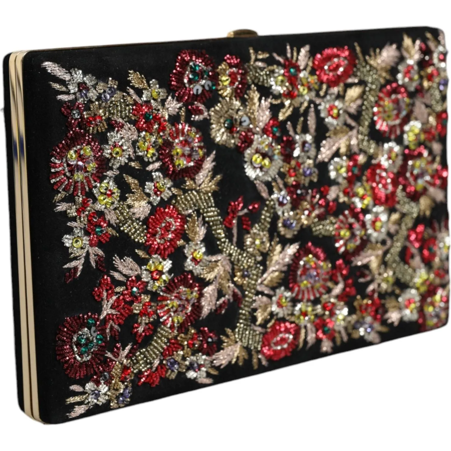 Dolce & Gabbana Multicolor Floral Gold Frame Clutch Evening Purse Bag