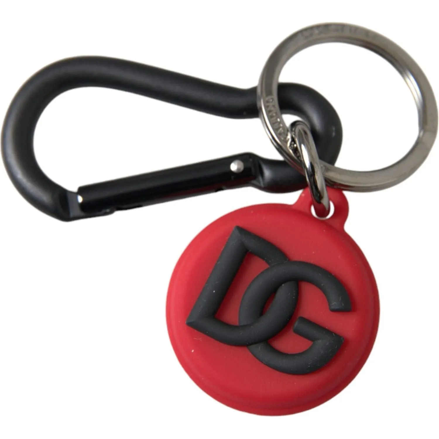 Dolce & Gabbana Red Rubber DG Logo Round Metal Brass Keyring Keychain