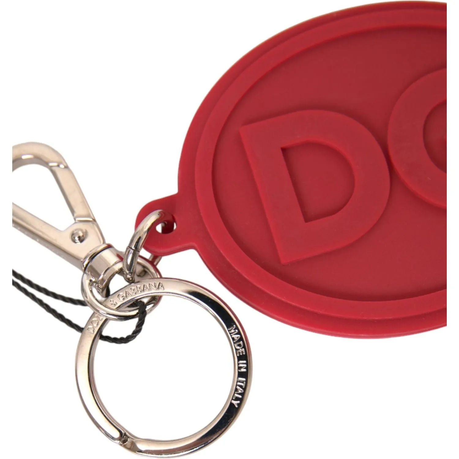 Dolce & Gabbana Red Rubber DG Logo Silver Brass Metal Keyring Keychain