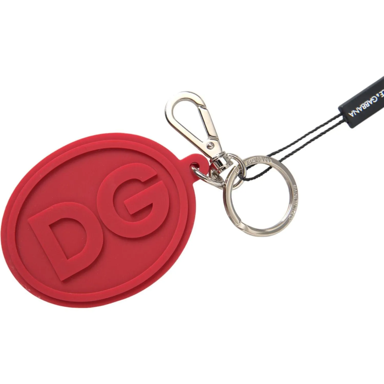 Dolce & Gabbana Red Rubber DG Logo Silver Brass Metal Keyring Keychain