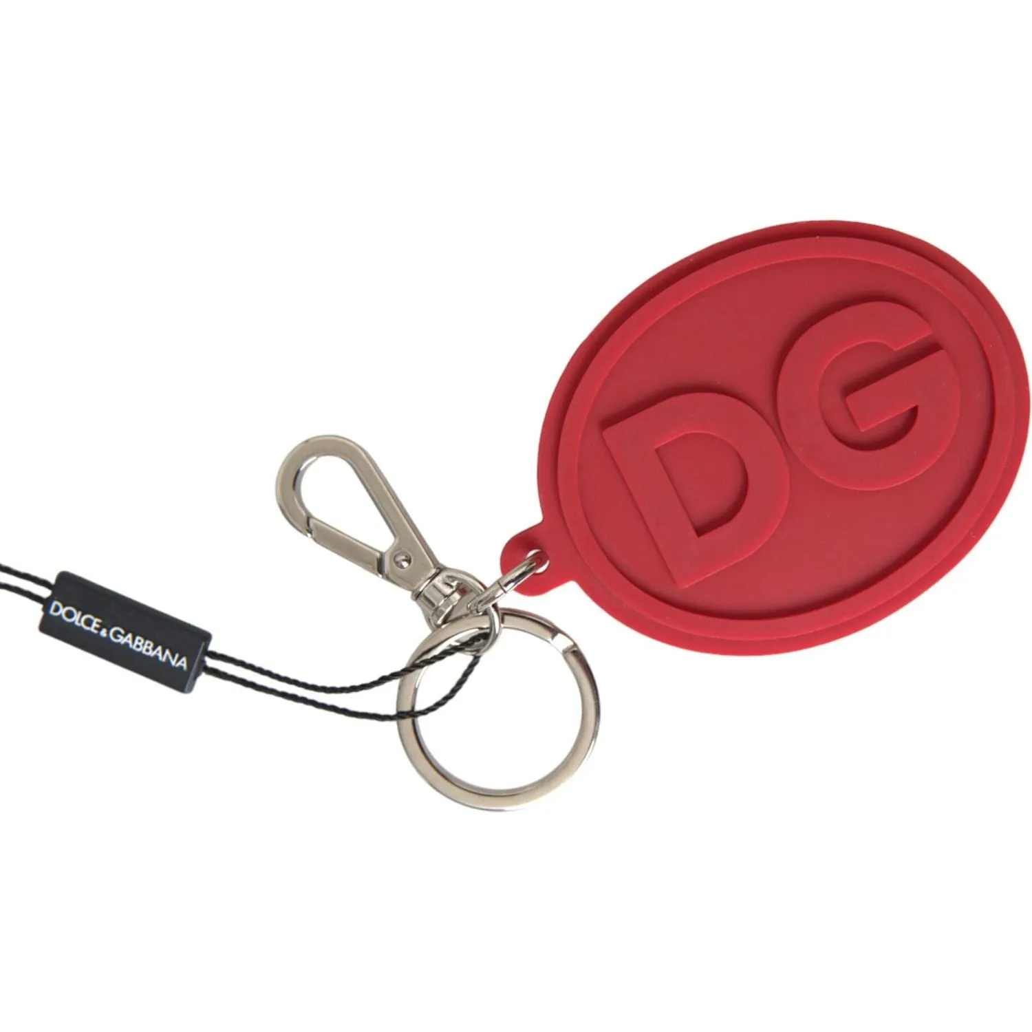 Dolce & Gabbana Red Rubber DG Logo Silver Brass Metal Keyring Keychain