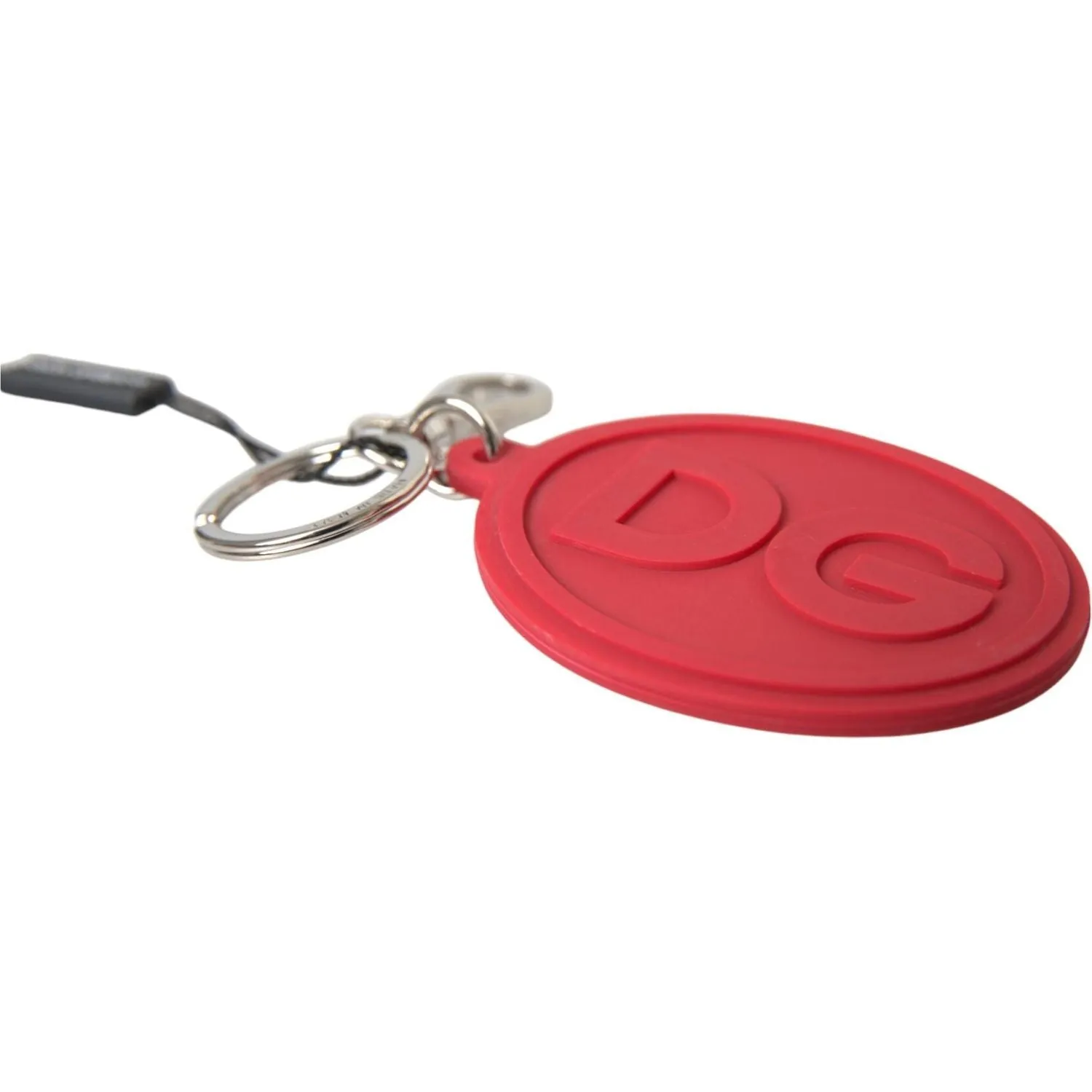 Dolce & Gabbana Red Rubber DG Logo Silver Brass Metal Keyring Keychain