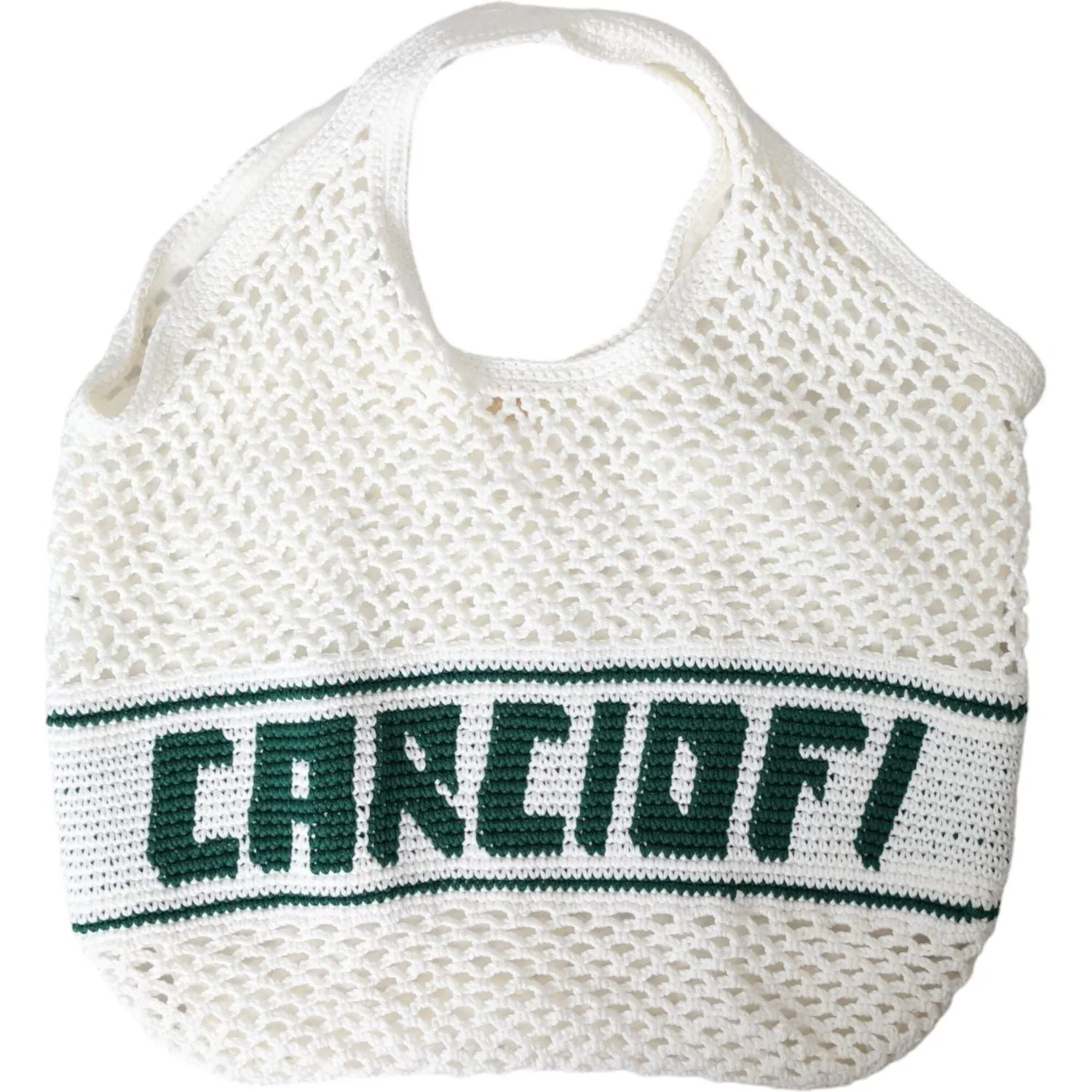 Dolce & Gabbana White Green Knitted Cotton Logo Shopping Tote Bag