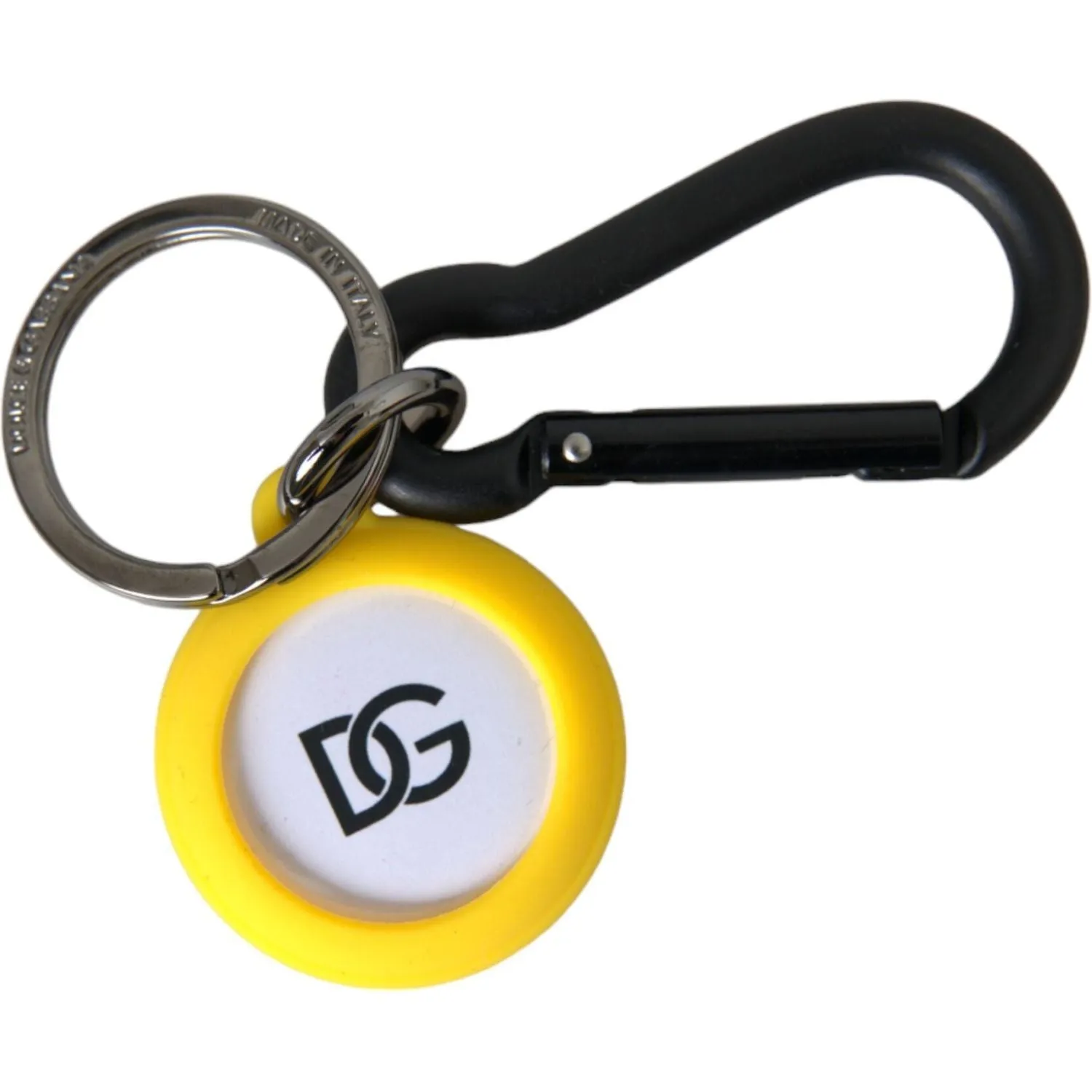 Dolce & Gabbana Yellow Rubber DG Logo Round Brass Metal Keyring Keychain