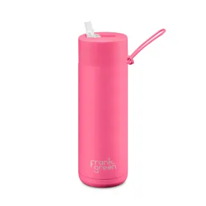 Frank Green Ceramic Reusable Bottle with Straw Lid 20oz / 595ml - Neon Pink