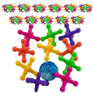 Kicko Large Neon Jacks Set - Pack of 12, 1.5 Inch Colorful Jacks and Bouncy Ball Set