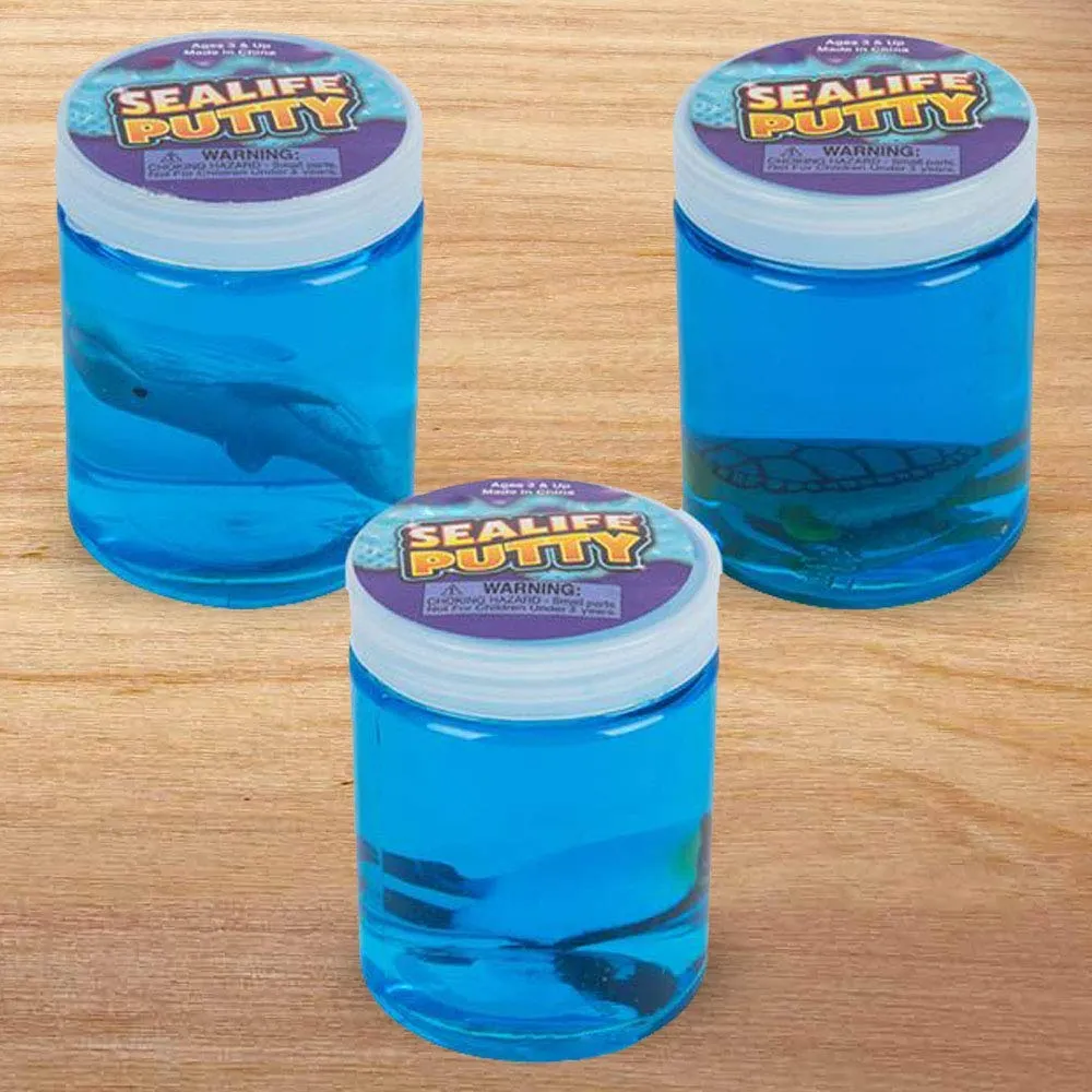 Kicko Sealife Putty - 6 Pack Ocean Colored Putty with Sea Animals - Educational Fidget Toy