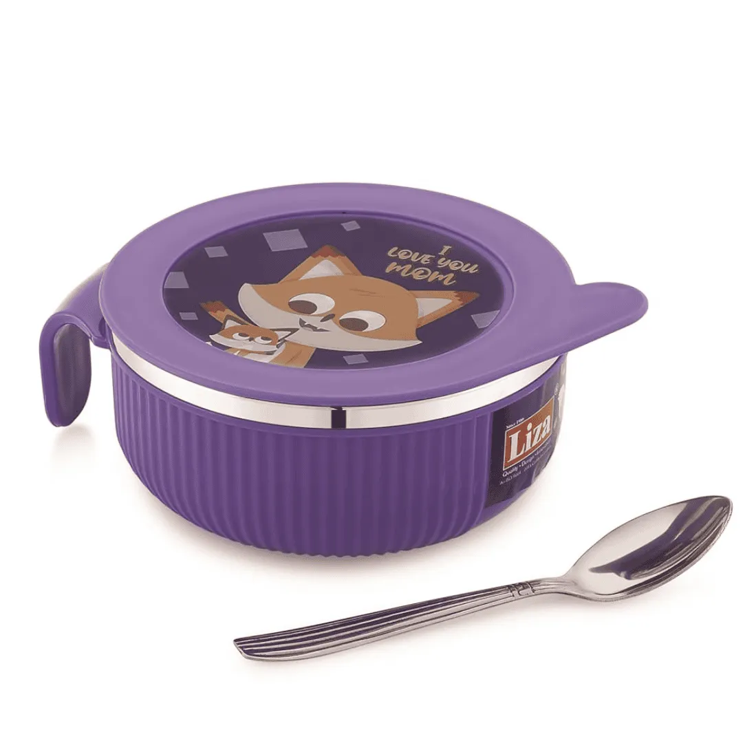 Liza Linex Purple Multipurpose Insulated Baby Feeding Bowl with Spoon Set With Lid