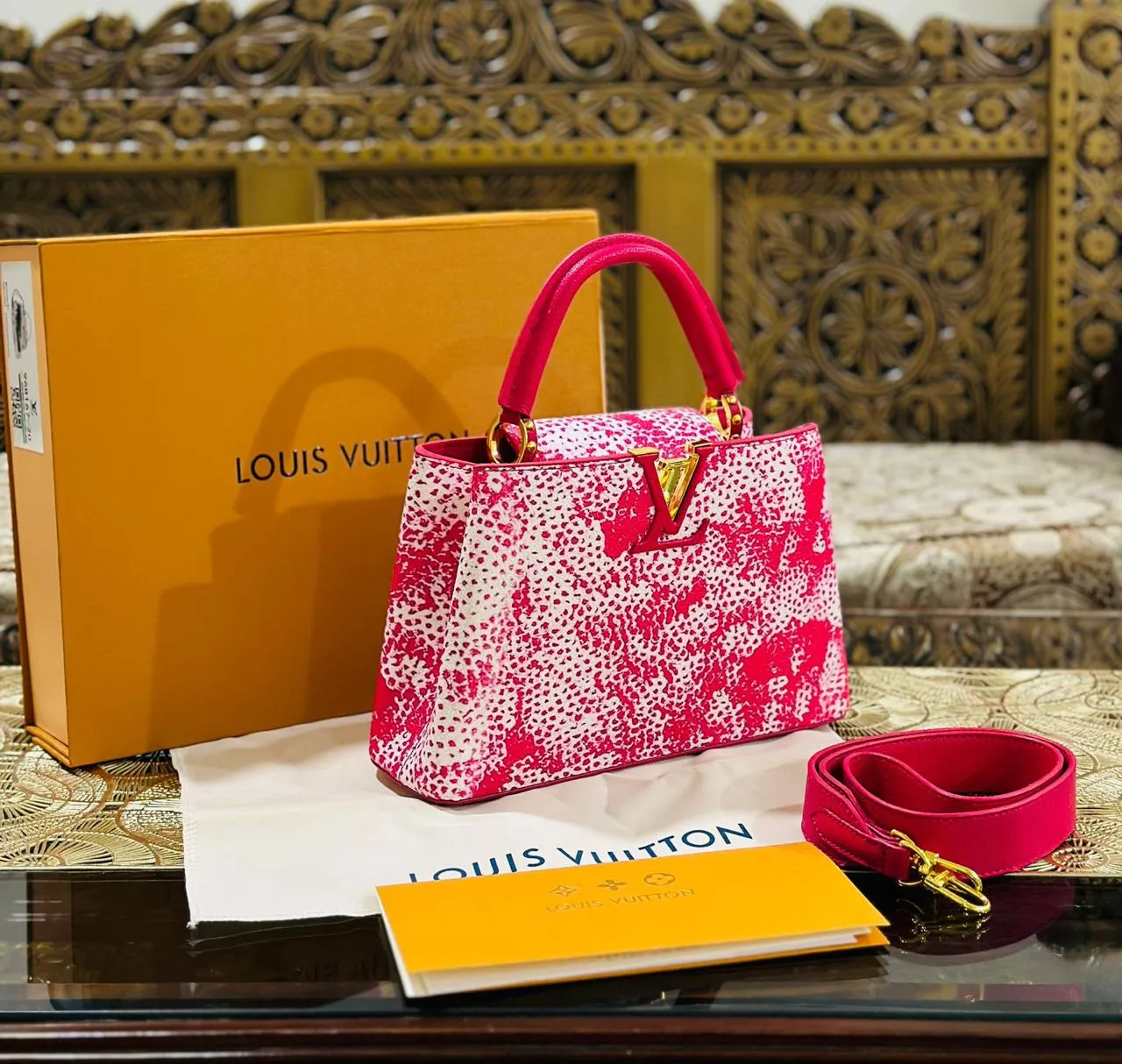 Louis Vuitton Capucines Women Bag - Premium Quality with Brand Box (Pink/White)