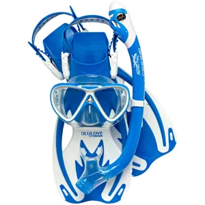 Open Box Cressi Junior Rocks Dry Mask Fin Snorkel Set-Blue / White-Large / X-Large