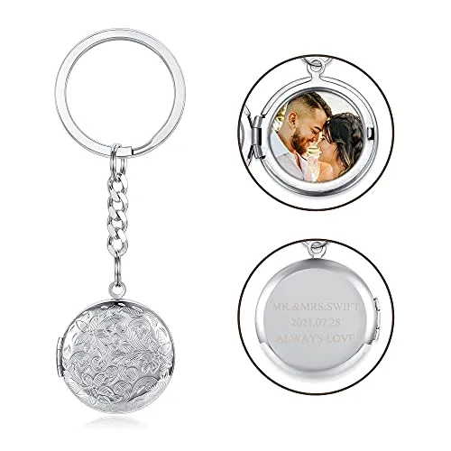 Personalized Color Photo Keychain Custom Engraved Text Stainless Steel Memory Locket Keychain