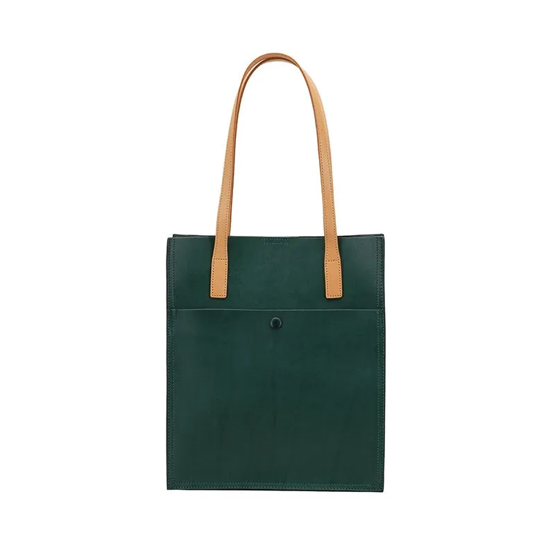 Simple Retro Women Vegetable Tanned Cowhide leather Tote bag