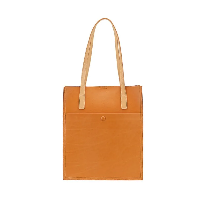 Simple Retro Women Vegetable Tanned Cowhide leather Tote bag