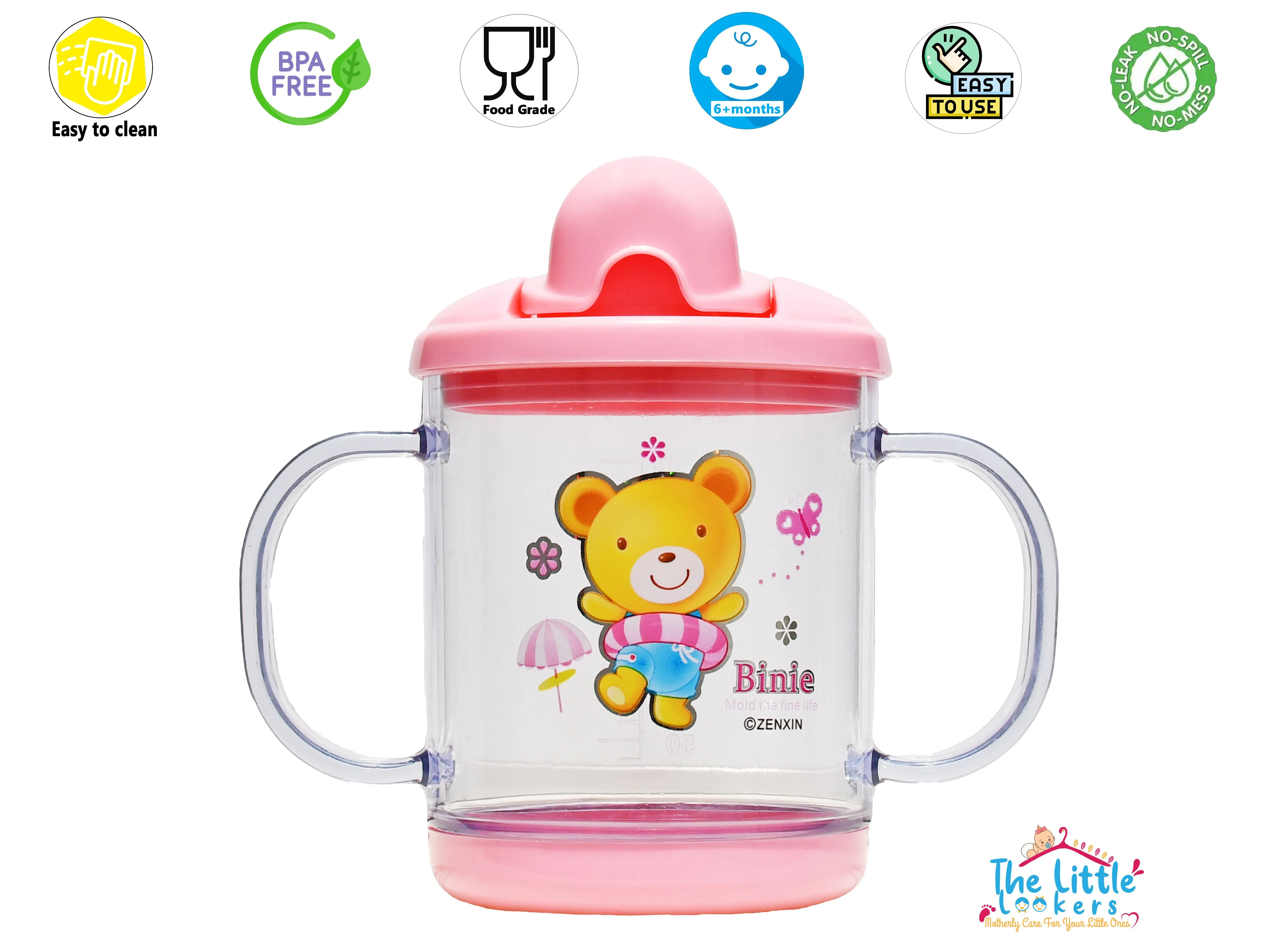 THE LITTLE LOOKERS Premium Quality Bpa Free Unbreakable Sippy Cup (Sipper Mugs for Kids/Children/Babies/Infants) Spout Infant PP/Glass Look Water/Juice Training Sipper Cup with Handles-200ml (Pack of 2)