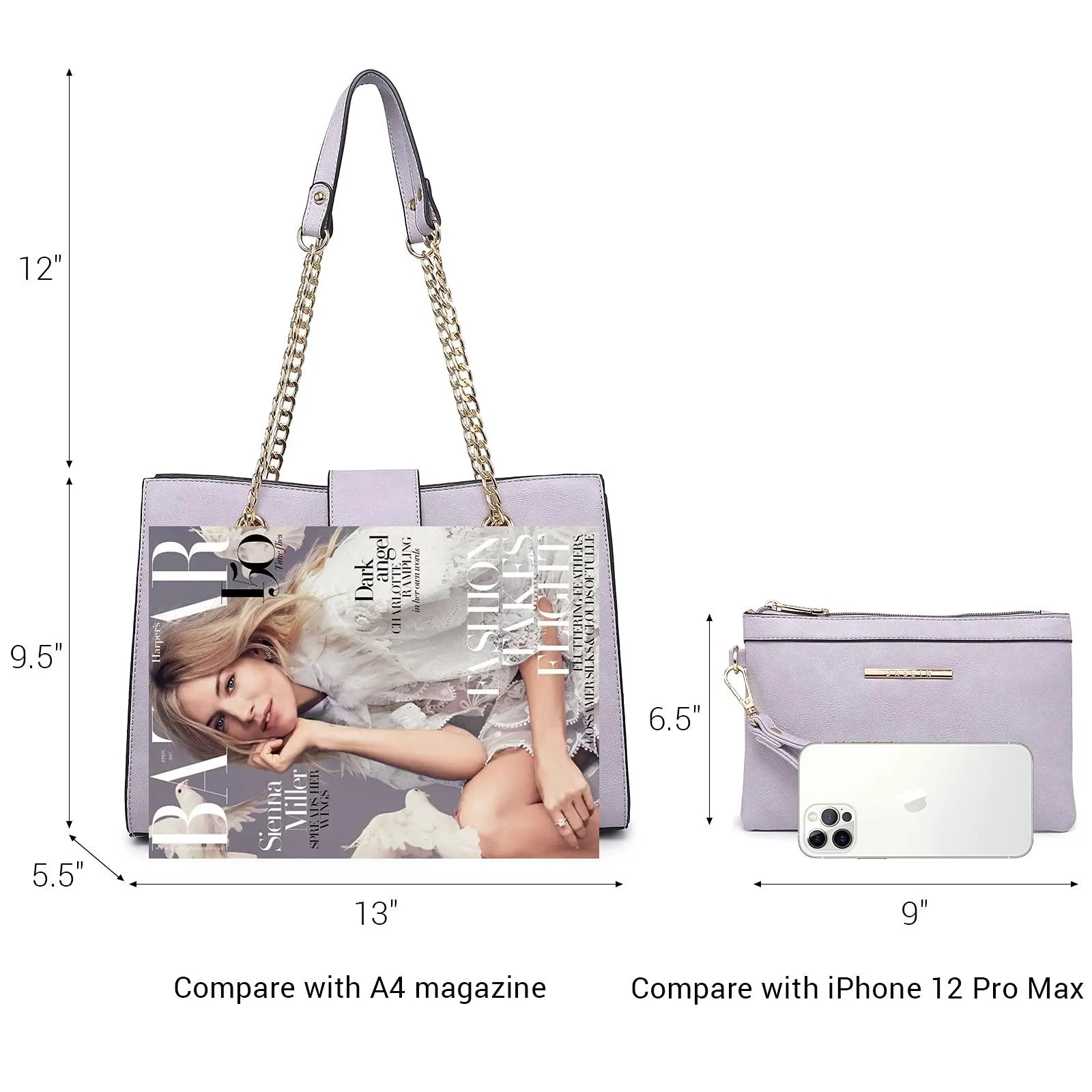 Women Fashion Chain Fashion Belt lock Tote Bags With Matching Clutch Dasein